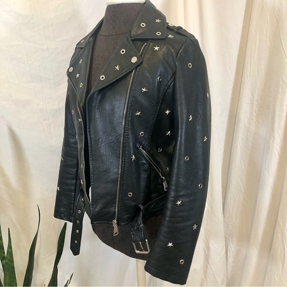 Vigoss Star Studded Black Faux Leather Motorcycle Jacket - Picture 5 of 11